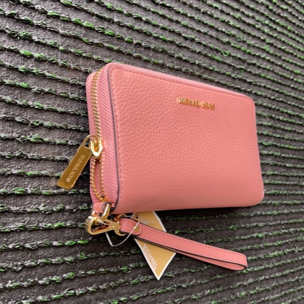 Michael Kors Large Flat MF Phone Case Leather Wallet in Sunset Rose